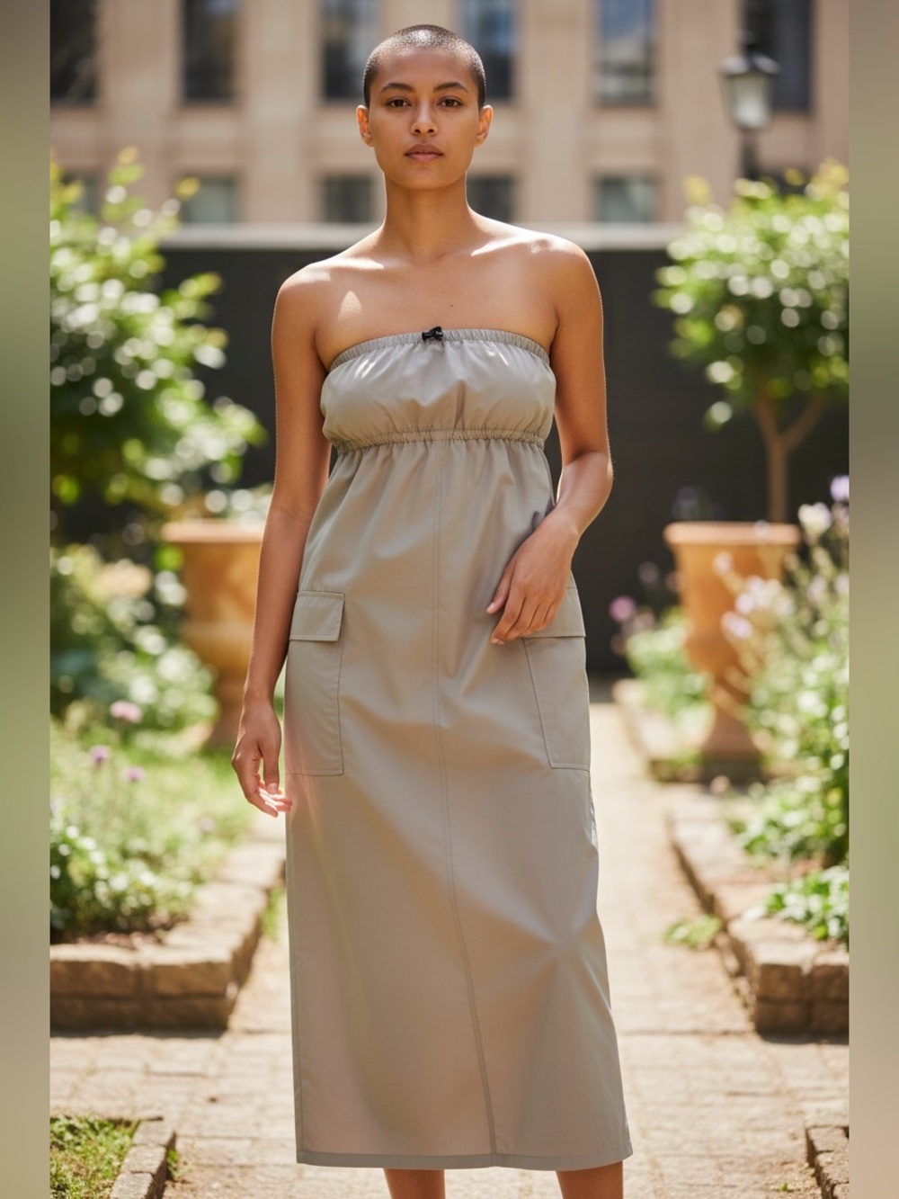 Forever 21 Taupe Strapless Midi Dress with Pockets
